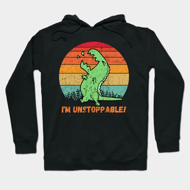 Funny I'm Unstoppable T Rex Retro Hoodie by Draw One Last Breath Horror 